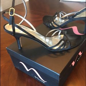 Nina black satin strapped dress shoe